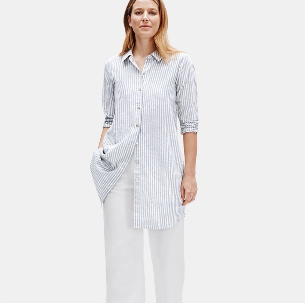 Eileen Fisher Hemp Organic Cotton Striped Shirt Dress Medium
